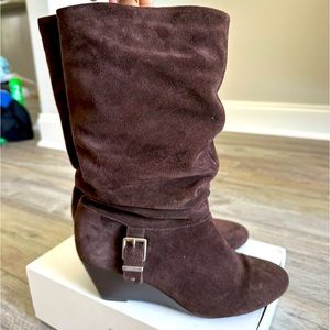 Alex Marie Dena Wedge Chocolate Brown Suede Boots Womens